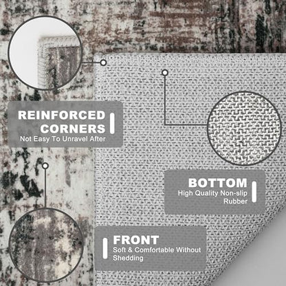 KILOCOCO Abstract Runner Rug 2x6 ft Washable Hallway Runner, Black/Brown | Machine Washable Kitchen Runner, Non Slip Entryway Runner, Printed Carpet Runners, Abstract Floor Runners, Soft Bedside Rug - color: Black/Brown, size: 2' x 6' (Runner)