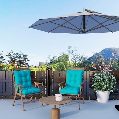 Outdoor Chair Cushions 42x21x4 Inch Set of 2, Lake Blue | Patio Cushions for Dining Rocking Chairs, High Back Soft Seat Pad with Ties, Waterproof Fade Resistant, Indoor Outside Use - color: Lake Blue