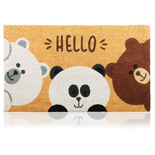 Coir Welcome Mat, Non-Slip, Bears, 17 x 29 in | 100% Natural Coir, Anti-Shedding, Durable PVC Backing, Traps Dirt and Mud, Indoor and Outdoor Entryway, Easy to Clean - color: Bears, size: 17x29