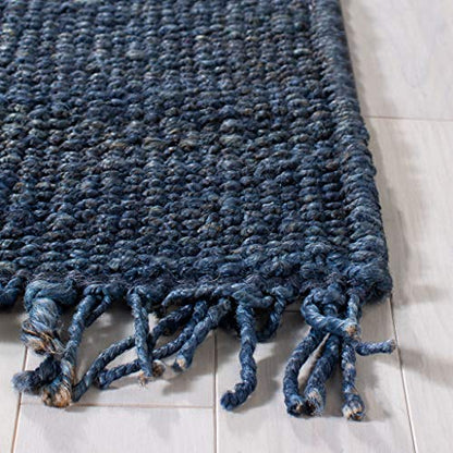 SAFAVIEH Natural Fiber Collection Runner Rug - 2'6" x 8', Navy, Handmade Boho Fringe Woven Jute, Ideal for High Traffic Areas in Living Room, Bedroom (NF368N) - color: Navy, size: 2'6" x 8' (Runner)