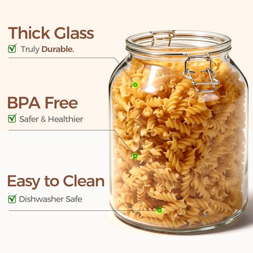 ComSaf Glass Pantry Jars with Airtight Lids 0.7 Gallon 2 Pack Wide Mouth | Flour sugar rice, Sourdough pickling, Pantry organization, Scoop included, Baking supplies, Bulk food storage, Large capacity - size: 88oz*2