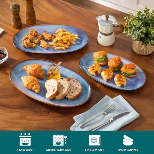 vancasso Ceramic Serving Platters Set of 3, Oval 16/14.7/13.5 Inch Stoneware Serving Dishes for Entertaining, Microwave Safe Serving Trays for Food, Turkey, Cheese, Party, Reactive Glaze Blue - color: Blue