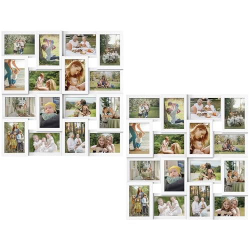 J.M.Deco 2 Pack - 16 Opening Picture Frames Collage Wall Decor, for 4x6 Photo Frame, One-Piece, with Metal Hooks -White - color: White * Square