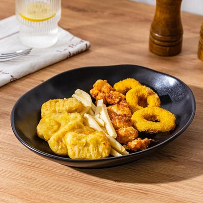 Ceramic Bowls Set of 2, Handcrafted Ceramic Plates Set | 10" Oval Serving Dishes Bowls | Large Serving Bowl Wide Shallow Bowl for Pasta, Salad, Cereal, Soup & Microwave & Dishwasher Safe, Matte Black - color: Thick Black