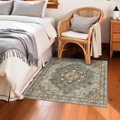 3x3 Washable Rug: Area Rugs for Kitchen Bedroom Bedside Bathroom Entryway | Non Slip Rug with Rubber Backing Low Pile Ultra Soft Stain Resistant Small Carpet Waterproof Easy-Clean Area Rug (Green, 3x3) - color: Green, size: 3' x 3' (Square)