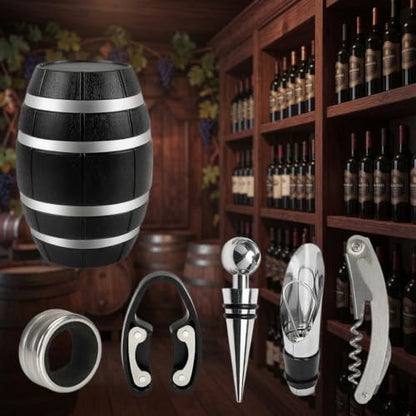 Barrel Shaped Wine Opener Gift Set (Silver) | Unique Wine Opener Gift Set - color: Silver