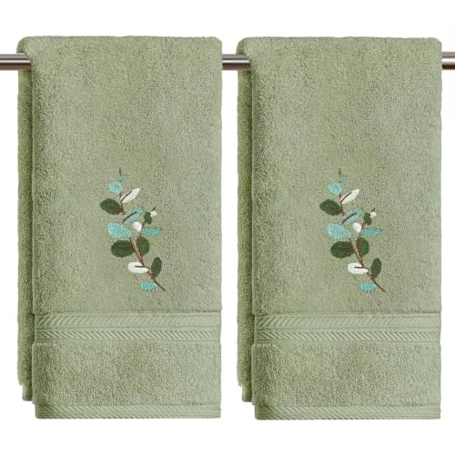 Artoid Mode 2 Pcs Sage Green Plant Eucalyptus Embroidered Hand Towels for Bathroom, Cotton Soft Absorbent Farmhouse Decor Towels, 13.7 x 29.5 Inch - color: Sage Green, size: 13.7" x 29.5", 2PCS