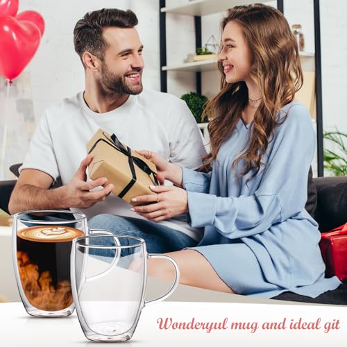 12 oz/350ml Double Walled Glass Coffee Mugs, Glass Coffee Cups Set of 4, Insulated Borosilicate Clear Glasses, Espresso Cappuccino Latte Tea Cups with Handle for Latte, Hot/Cold Drink - size: 12 oz/350ml