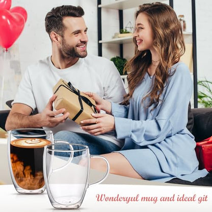 12 oz/350ml Double Walled Glass Coffee Mugs, Glass Coffee Cups Set of 4, Insulated Borosilicate Clear Glasses, Espresso Cappuccino Latte Tea Cups with Handle for Latte, Hot/Cold Drink - size: 12 oz/350ml