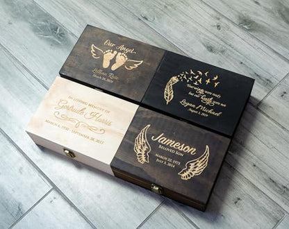 Personalized Memorial Keepsake Box - Custom Engraved Wooden Memory Box for Remembrance Sympathy Gift for Loss of Loved One - Funeral Urn Box for Ashes, Photos, Mementos - Customized Gifts - style: 9. Memorial Designs