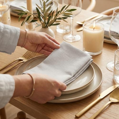 ACCENTHOME Cloth Napkins Set of 6 18x18 inch 100% Cotton Dinner Napkin Washable Hotel Quality Reusable Kitchen & Table Linen for Fall Thanksgiving Family Dinners Weddings & Everyday Use - White | 100% Pure Cotton Napkins, Economy Pack, Multi Purpose Use,