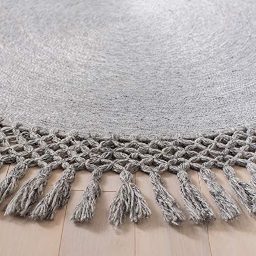 SAFAVIEH Sahara Collection Area Rug - 4' Round, Silver, Handmade Boho Tassel, Ideal for High Traffic Areas in Living Room, Bedroom (SAH490G) - color: Silver, size: 4' (Round)
