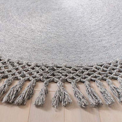SAFAVIEH Sahara Collection Area Rug - 4' Round, Silver, Handmade Boho Tassel, Ideal for High Traffic Areas in Living Room, Bedroom (SAH490G) - color: Silver, size: 4' (Round)