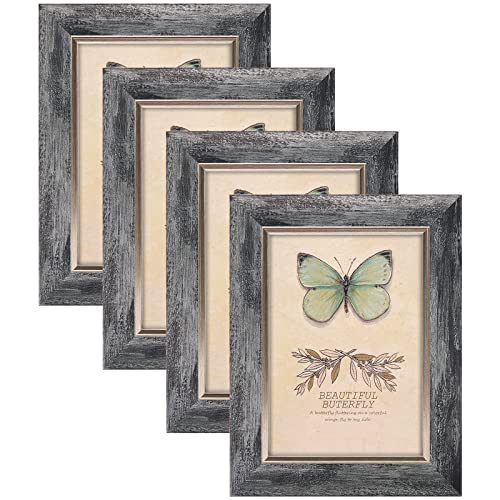 XUANLUO 5x7 Picture Frames Set of 4 Rustic Retro Photo Frame with HD Plastic Cover for Wall Mount and Tabletop Display Family Friends Wedding Gift - color: Grey-4pcs, size: 5 x 7 inch