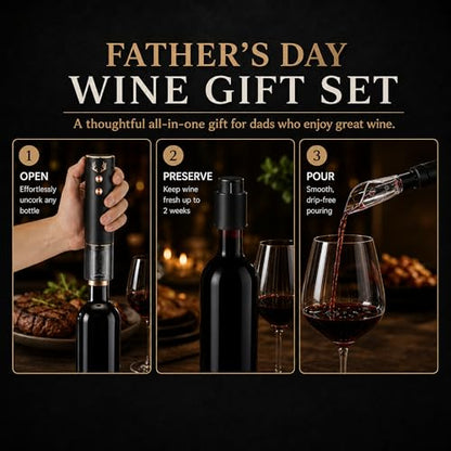 BLUBYEES 4-in-1 Electric Wine Opener Set – Rechargeable Automatic Corkscrew, Foil Cutter, Aerator & Vacuum Stopper, Wine Accessories Gift Set for Dad, Father’s Day Gifts for Men, Husband, Wine Lovers | Foil Cutter, Aerator Pourer, Vacuum Stopper, Automati