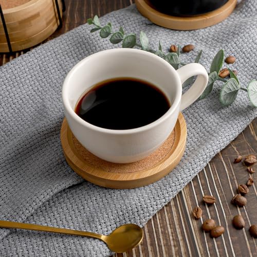 Bamboo Cork Coasters for Drinks Absorbent with Holder Set of 6, Bamboo Coasters for Drinks Coaster Sets Rustic Farmhouse for Coffee Table Dining Table Set of 6 4.33in