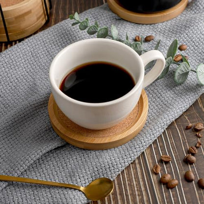 Bamboo Cork Coasters for Drinks Absorbent with Holder Set of 6, Bamboo Coasters for Drinks Coaster Sets Rustic Farmhouse for Coffee Table Dining Table Set of 6 4.33in