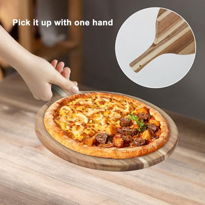 Acacia Wood Round Cutting Board with Handle, 15.7" x 11.8" | Small Decorative Charcuterie Board for Kitchen, Wooden Chopping Board, Serving Board for Cheese, Meat, Vegetables, Bread - size: 15.7"L x 11.8"W