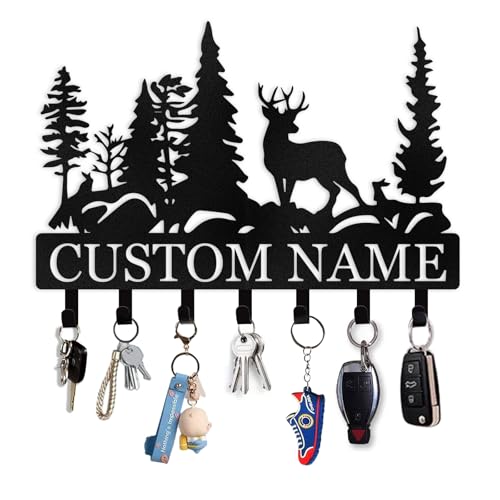 Personalized Key Holder for Wall, Custom Forest Deer Coat Rack Wall Hanging | Key Metal Key Holder Wall Mount, Key Holder for Wall, Key Rack Organizer for Kitchen, Hallway, Doorway, Home Decor Gift - color: 04 Deer