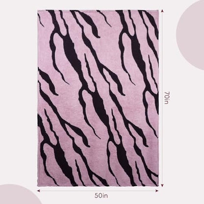Zebra Printed Fleece Throw Blanket-Cozy Soft Lightweight Fuzzy Throw Blanket for Sofa, Couch, Bed & Chair,Black and Pink, 50" x 70" - color: Black and Pink