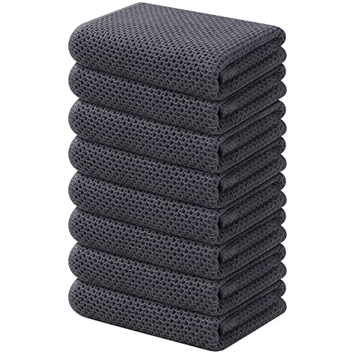 Kitinjoy 100% Cotton Waffle 8-Pack Kitchen Towels, 13" x 28", Dark Grey | Super Soft, Ultra-Absorbent, Fast Drying, lightweight, Quick Drying Kitchen Hand Towels - color: Dark Grey, size: 13 x 28 - 8 Pack