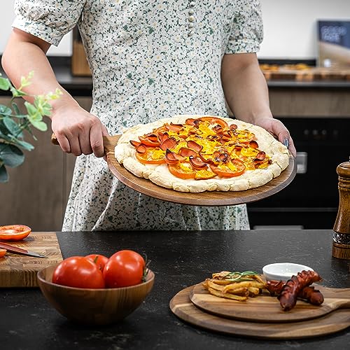 BILL.F Acacia Pizza Peel, Set of 3 Acacia Wood Cutting Board 8" 10" 12" Inch Cutting Board, Cheese Paddle Board, Bread and Crackers Platter for Serving and Minor Food Prepare with Handle and Organizer - style: 8/10/12 inch