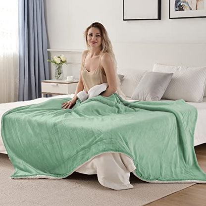 Sherpa Fleece Throw Blanket, Celadon, 50x60 inches | Double-Sided Super Soft Luxurious Plush Blanket Throw Size - color: Celadon, size: 50"×60"