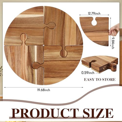 4 Pcs Wood Charcuterie Boards, Snack Appetizer Tray with Handle | Acacia Wood Cutting Board for Party,Puzzle Design Splits into 4 Boards, Charcuterie Serving Platter for Meat Fruit Vegetables