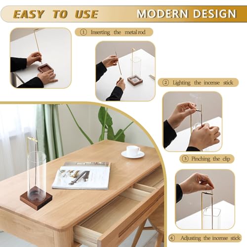 Ceremony Incense Holder, Wooden Incense Holder for Sticks with Glass Ash Catcher Inverted Scent Holder - color: Wooden Round