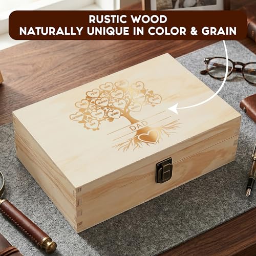 Personalized Wooden Memory Box – Engraved Family Tree Keepsake Box with Custom Hearts & Names | Wooden Keepsake Storage for Photos, Letters & Special Memories | Gift for Dad, Family & Anniversary - style: 20. Dad Family Tree