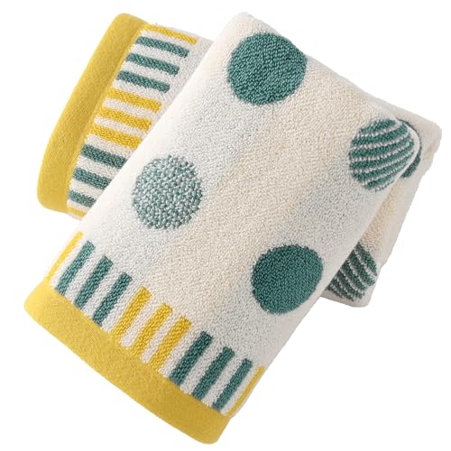 sense gnosis Green and Yellow Polka Dot Hand Towels for Bathroom, 100% Cotton Decorative Bathroom Towels, 13x29 Inch Highly Absorbent Soft Face Towels, Reversible Modern Towel Set, 2 Pack - color: Green & Yellow Polka Dot