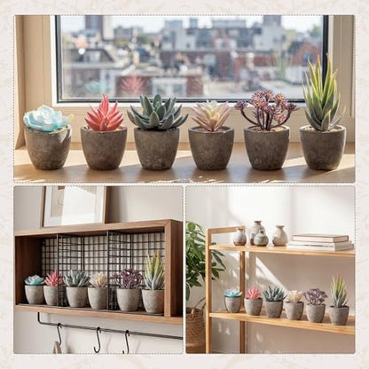 Set of 6 Artificial Succulents Potted - Realistic Mini Fake Cactus Plants in Paper Pulp Pots, 2-4'' Mixed Sizes for Farmhouse Shelf, Bathroom, Coatrack Shelf, Bedroom Indoor(Vivid Style) - style: Vivid Style