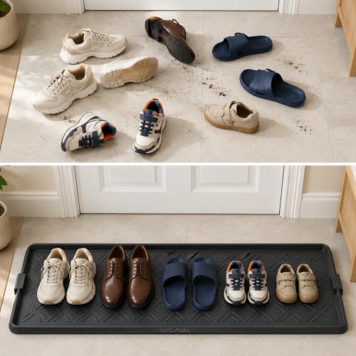 Boot Tray for Entryway, Rubber Shoe Mat, Waterproof Shoe Tray - size: 47.5"x16"