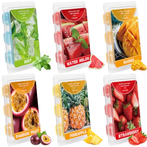 Wax Melts, Scented Wax Cubes Strong Scent, 6 Pack | Summer Scents Soy Wax for Wax Warmer - Pineapple, Watermelon, Strawberry, Mango, Passion Fruit, Mint - size: 6 Pack Fruit Series