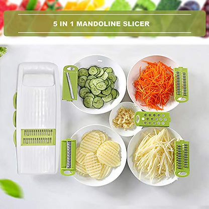 NACOLUS 5 in 1 Mandoline Slicer Vegetable Slicer Mandolin Multi Blade Potato Veggie Slicer Vegetable Cutter Julienne Shredder Potato Slicer Green - color: Green