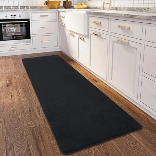 HOMORE 2x4 Runner Rug, Black Rugs for Bedroom Living Room | Thickened Memory Foam Rug for Bedside, Non Slip Washable Mat for Kitchen Entrance, Shag Area Rugs for Dorm Nursery Room - color: Black, size: 2 x 4 Feet (Rectangular)