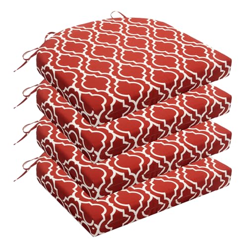 Wellsin Outdoor Chair Cushions for Patio Furniture - Patio Chair Cushions Set of 4 - Water Resistant Round Corner Outdoor Seat Cushions 17"X16"X2", Trellis Red - color: Trellis Red, size: 17"x16"x2"(Pack of 4)
