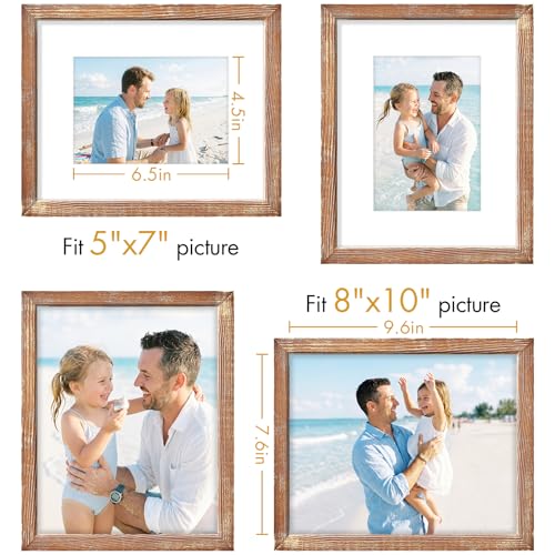 Vittanly Solid Wood 8x10 Picture Frames Set of 4, Distressed Brown | 5x7 Picture Frame with Mat, Gallery Wall Frame Set, 8 x 10 Frame for Wall & Tabletop Display, Family, Pet, Christmas - color: Distressed Brown, size: 8x10