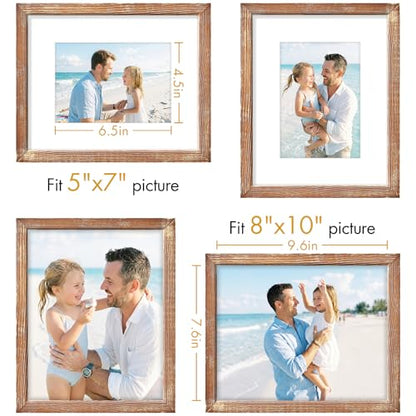 Vittanly Solid Wood 8x10 Picture Frames Set of 4, Distressed Brown | 5x7 Picture Frame with Mat, Gallery Wall Frame Set, 8 x 10 Frame for Wall & Tabletop Display, Family, Pet, Christmas - color: Distressed Brown, size: 8x10