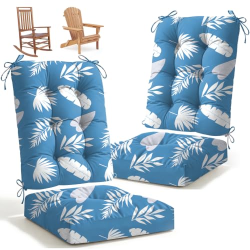Outdoor Waterproof Rocking Chair Cushions Set of 2, Premium Oxford Patio Chair Cushions Backed Bottom Thick Cotton Rocking Chair Pads 2pcs Set of Upper and Lower with Ties, Blue Leaf - color: 2#, size: 2 Pack