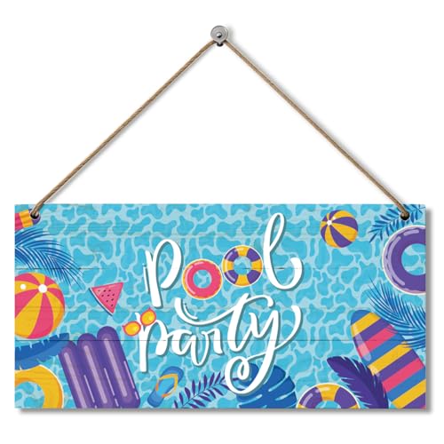Pool Party Wooden Hanging Plaque, Summer Pool Wall Art Signs,Home Sign Decor, Farmhouse Decorations Pattern for Patio, Backyard, Bathroom and Party - color: Style 23
