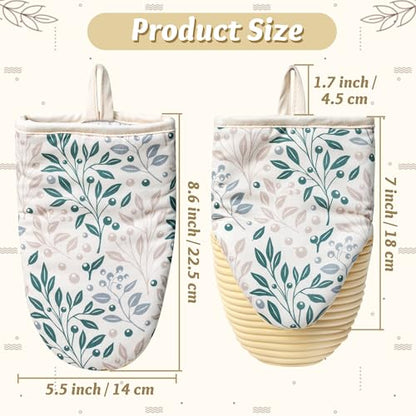 Mini Oven Mitts Set - 5.5” x 8.6” Small Heat Resistant Kitchen Mitt with Non-Slip Silicone Grips Palm, Soft Filling Washable Gloves with Hanging Loop for Home Cooking Baking Picnic (Leaf) - color: Green