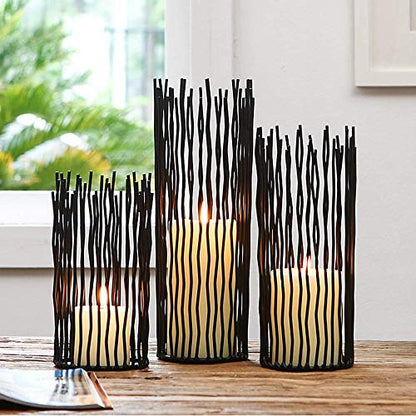 Metal Candle Holders for Pillar Candles - Black Wire Candle Holder Set of 3 | Creative Candlestick Holders for Table Centerpieces Fireplace Mantel Halloween Christmas Party Event Wedding Home Decorations