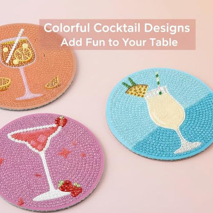 10 Pcs DIY Diamond Painting Coasters with Holder – Vibrant Beverage Pattern Designs – Easy & Fun Gem Art Craft Kit for Home Decor & Unique Gifts