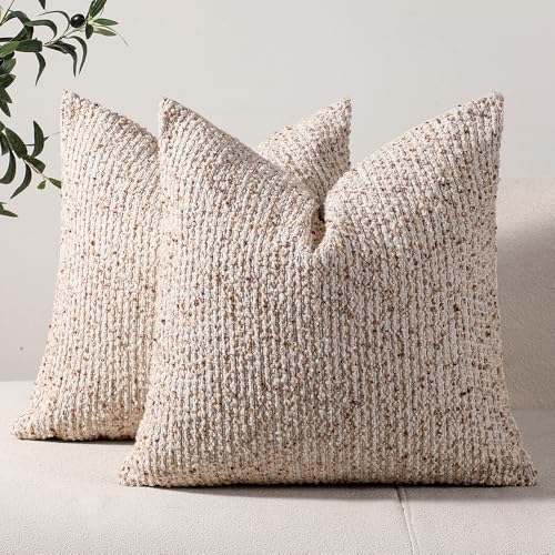 Striped Throw Pillow Covers 24x24 Set of 2 Beige Textured Boucle Chic Morden Boho Accent Farmhouse Square Decorative Couch Pillow Covers for Home Decor Bed Sofa Living Room - color: Beige, size: 24" x 24" (Pack of 2)