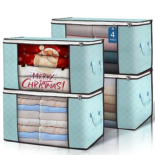 90L Large Storage Bags, 4 Pack Clothes Storage Bins Closet Organizers | Foldable Storage Containers, with Reinforced Handle, for Clothing, Blanket, Comforters, Bed Sheets, Pillows and Toys,Blue - color: Blue, size: 4 Pack