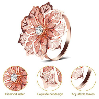KPOSIYA Flower Napkin Rings Holder Metal Rose Gold Napkin Rings Set of 12 for Wedding Party Holiday Banquet Christmas Dinner Delicate Serviette Buckles Decor Favor (12, Rose Gold) - size: 12 pcs, style: Rose Gold