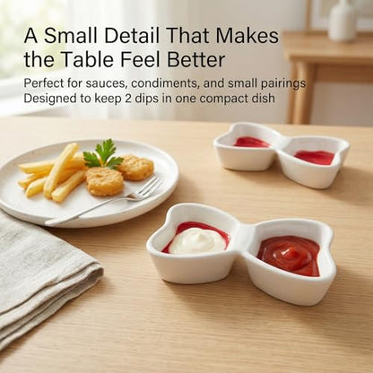 Ceramic Sauce Dishes, 2-Compartment, 2-Pack, Red | Butterfly bowls keep dips in separate wells; 3 oz capacity suits sushi, snacks, appetizers, condiments, and individual sides. - color: Red