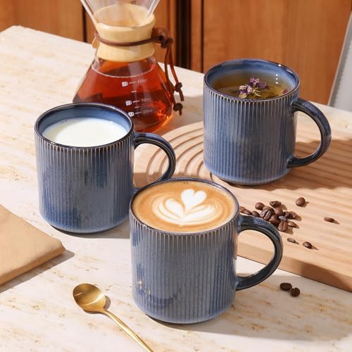 MONITO Coffee Mugs Set of 6, 16 oz Ceramic Coffee Cups with Large Handles | Stoneware Mugs Set Suitable for Lattes, Hot tea, Cappuccinos, Mochas and Cocoa, Microwave & Dishwasher Safe, Deep Blue - color: Deep Blue, size: 6PCS