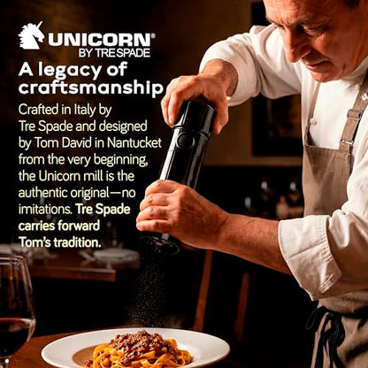 MAGNUM PLUS Pepper Mill Unicorn by TRE SPADE Premium Manual Pepper Grinder with Steel Burrs Side-Loading Refill Adjustable Coarseness High-Capacity Output ABS Plastic 9 Inch Large Size Made in Italy